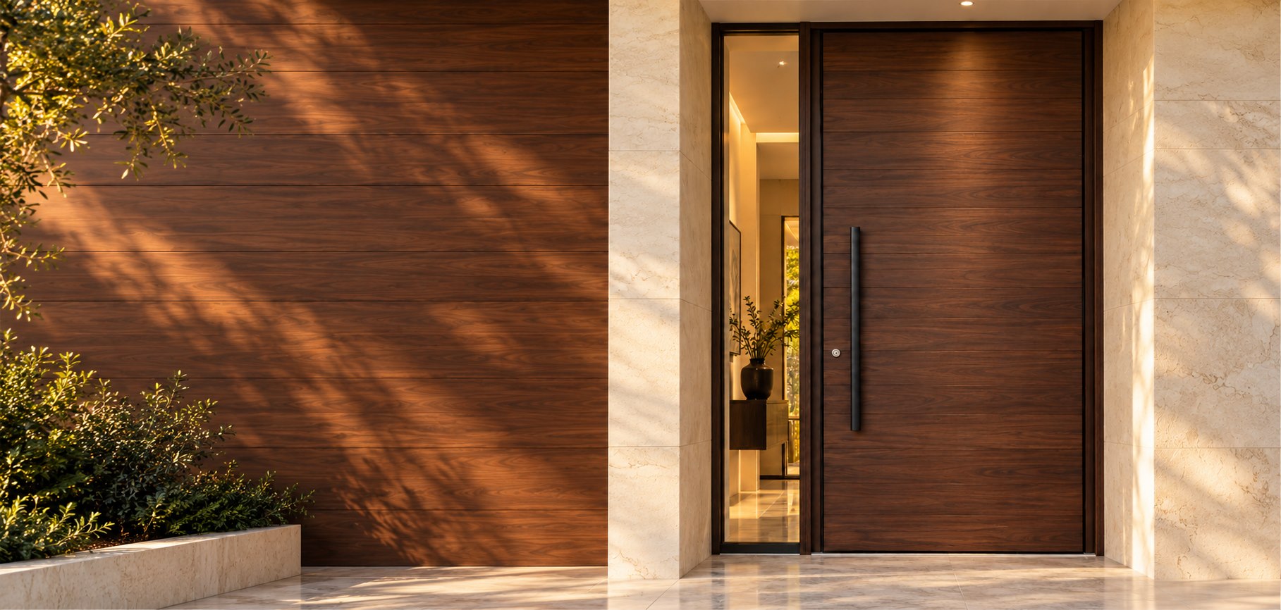 Wide entrance design inspiration using the selected walnut door