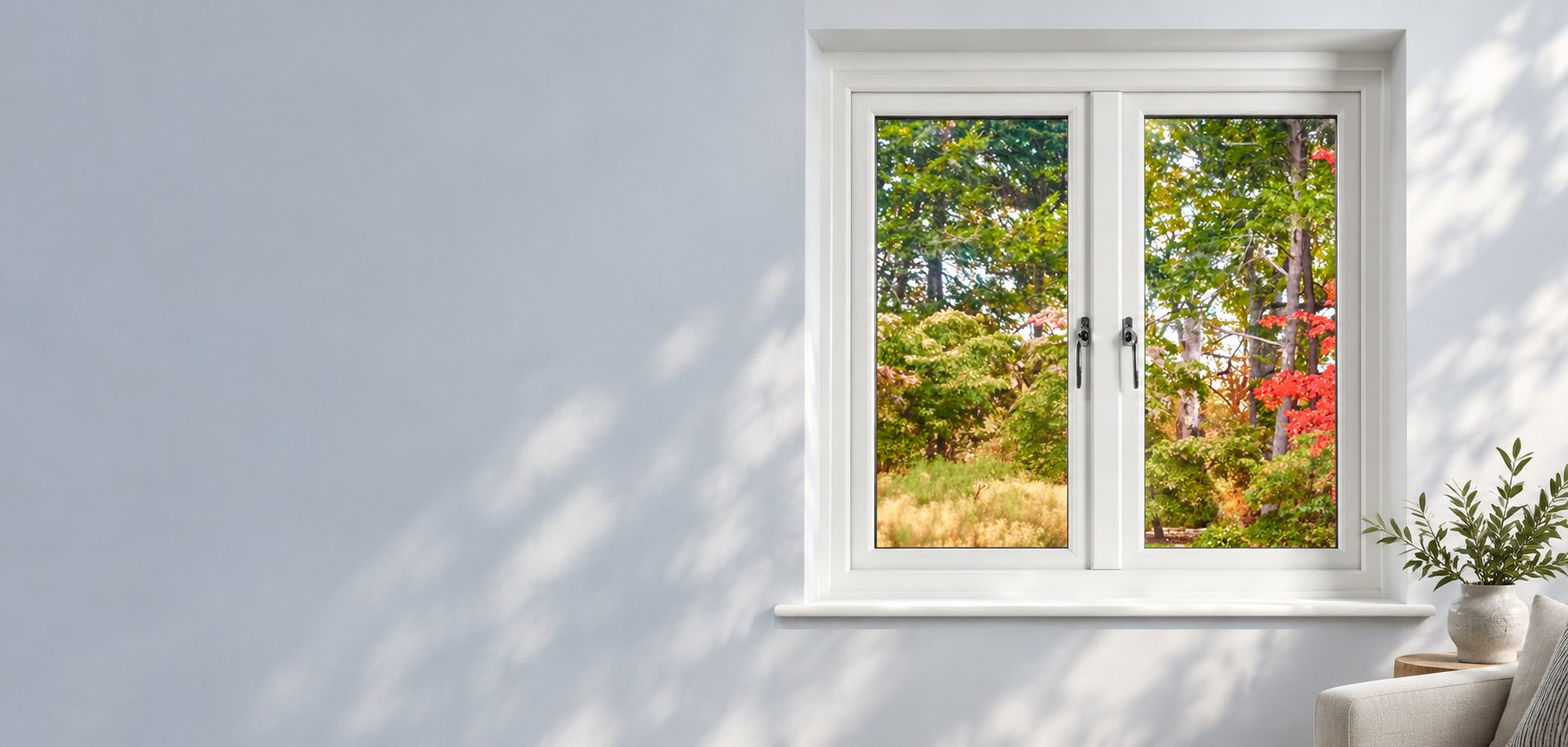 Room with metal casement windows and a garden view — design inspiration
