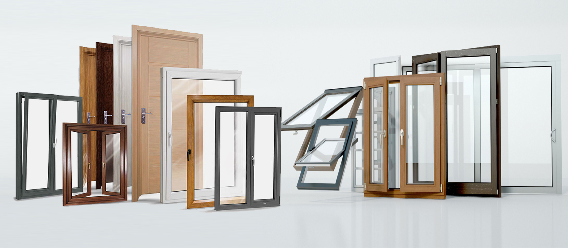A range of door, window and frame designs in different finishes and configurations