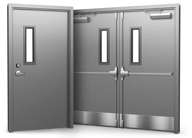 Single and double metal safety door design illustration
